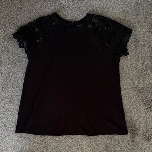 Torrid Black Knit Top with Crochet Cap Sleeves
